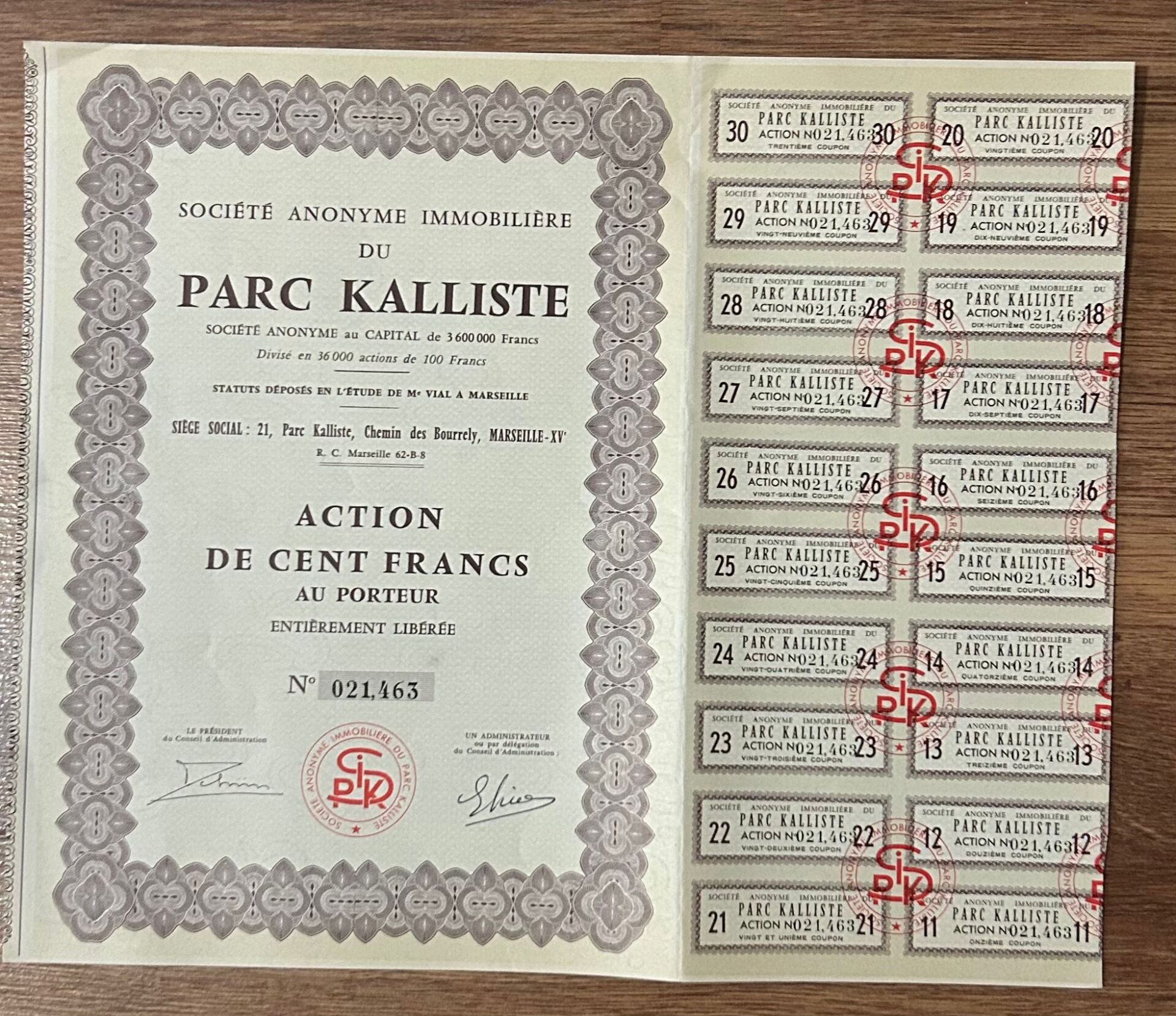 Hisse Senedi - Parc Kalliste ( 33 X 27 cm )