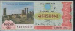 1995 9 Şubat Yarım Bilet - Z Serisi - Çanakkale Assos