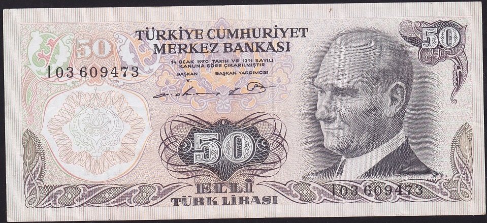 6.Emisyon 1.Tertip 50 Lira I03 609473 Çok Temiz+