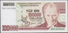 7.Emisyon 3.Tertip 100000 Lira H87 097599 Çilaltı