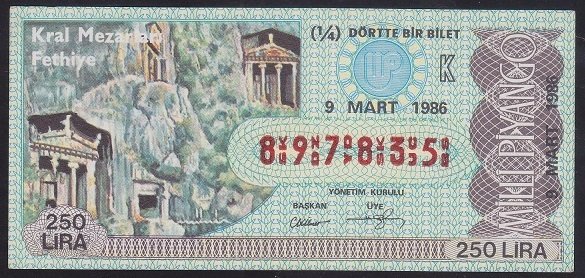 1986 9 MART ÇEYREK BİLET K SERİSİ