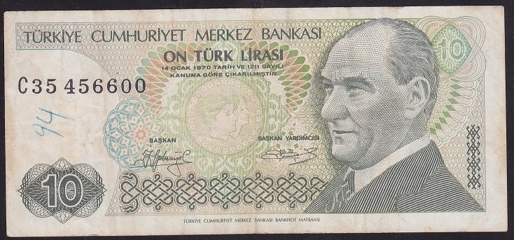 7.EMİSYON 1.TERTİP 10 LİRA C35 456600 ÇOK TEMİZ
