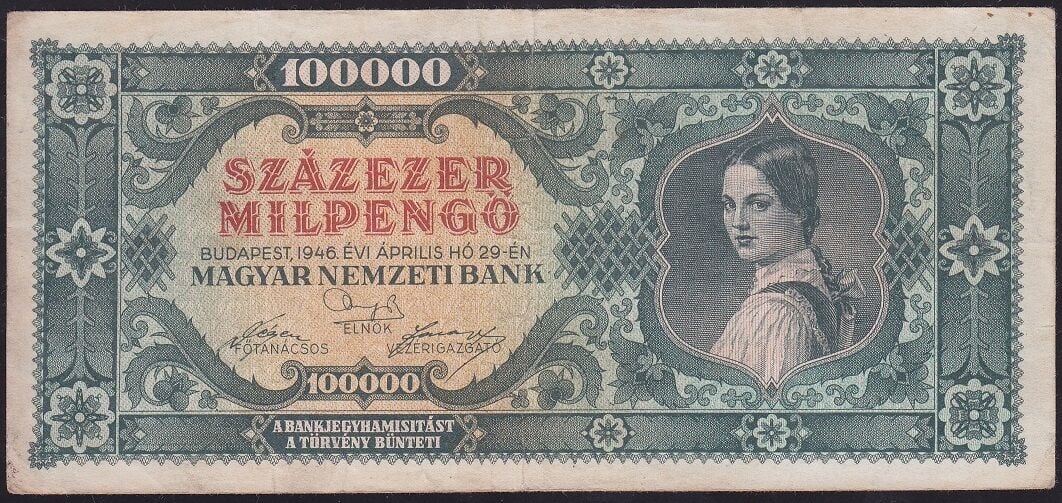 Macaristan 100000 Pengo 1946 Çok Temiz+