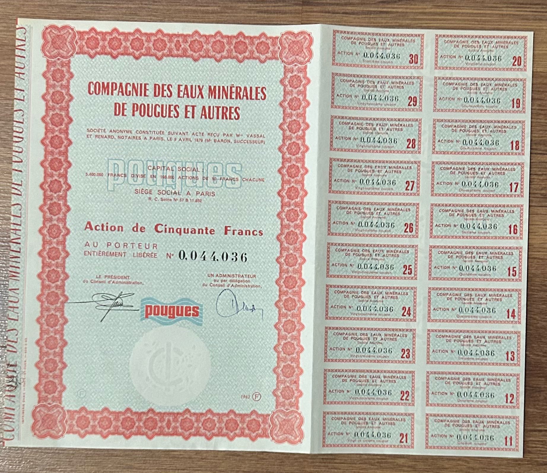 Hisse Senedi - Pouques 1963 ( 32 X 27 cm )