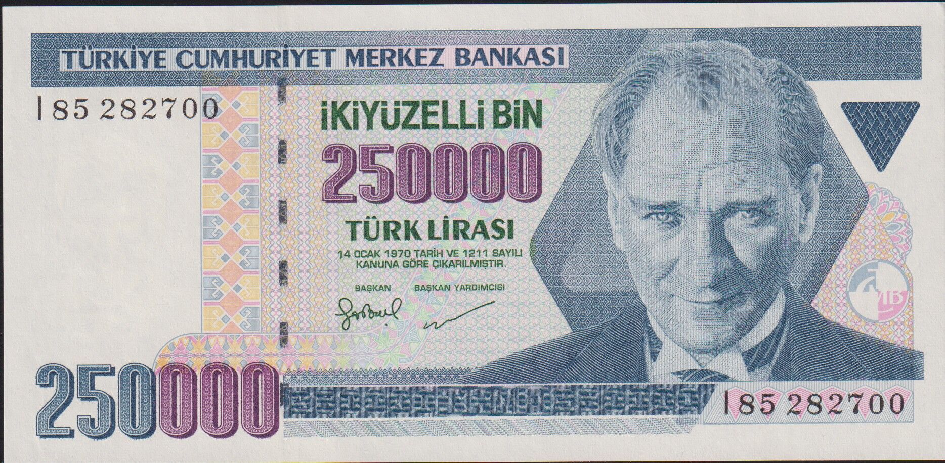 7.Emisyon 3.Tertip 250000 Lira I85 282700 Çil
