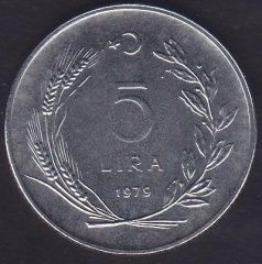 1979 YILI 5 LİRA TÜRKİYE CUMHURİYETİ AİLE PLANLAMASI ÇİLALTI ÇİL
