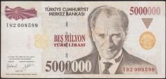 7.Emisyon 5 000 000 Lira I82 008598 Çok Temiz+