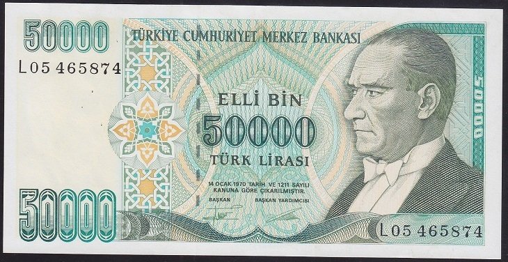 7.EMİSYON 2.TERTİP 50000 LİRA L05 465874 ÇİALTI ÇİL