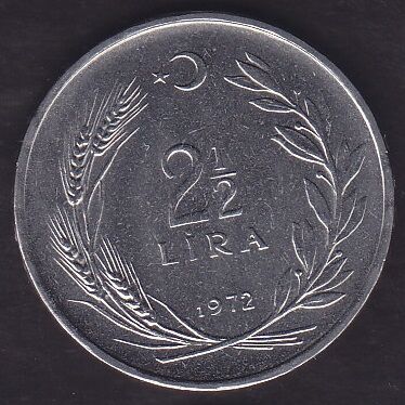 1972 Yılı 2.5 Lira Ters