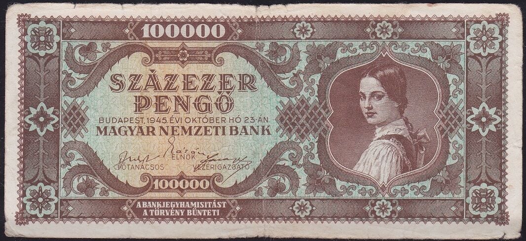 Macaristan 100000 Pengo 1945 Temiz