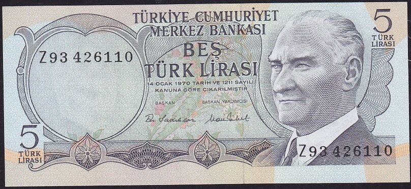 6.Emisyon 2.Tertip 5 Lira Z93 426110 Çil