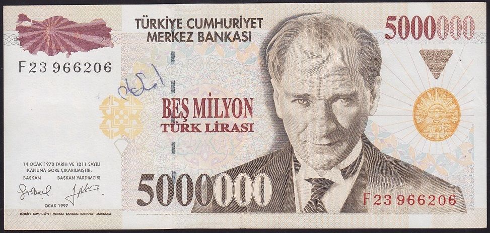 7.Emisyon 5 000 000 Lira F23 966206 Çok Temiz+