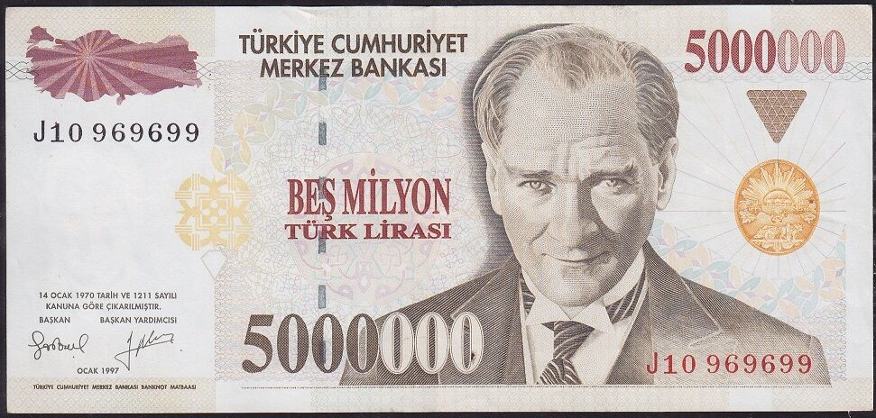 7.Emisyon 5 000 000 Lira J10 969699 Çok Çok Temiz+