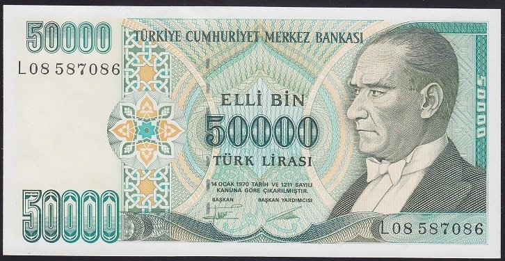7.EMİSYON 2.TERTİP 50000 LİRA L08 587086 ÇİLALTI ÇİL