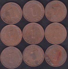 ALMANYA 1 FENİK 1970-71-72-74-75-76-77-78-79 YILLARI 9'LU  LOT
