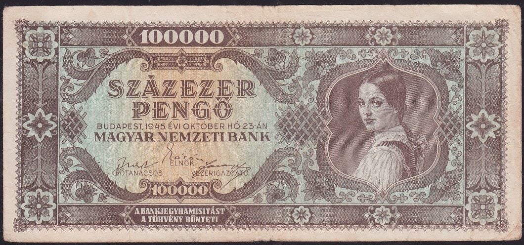 Macaristan 100000 Pengo 1945 Çok Temiz