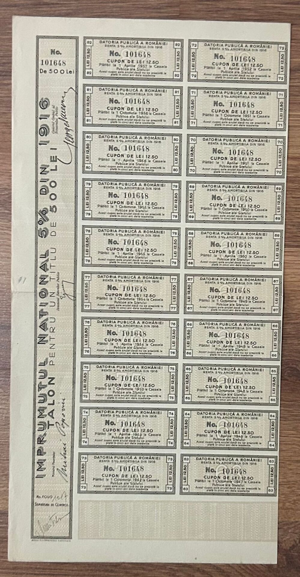 Hisse Senedi - İmputul 1916 ( 46 X 23 cm )