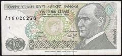 7.Emisyon 1.Tertip 10 Lira A16 026278 Ççt Çilaltı