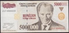 7.Emisyon 5 000 000 Lira J17 686603 Çok Temiz+