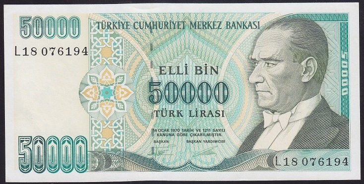 7.EMİSYON 2.TERTİP 50000 LİRA L18 076194 ÇİLALTI ÇİL