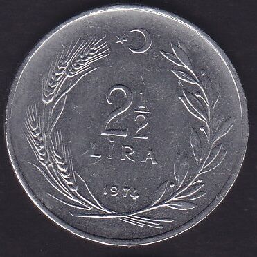1974 Yılı 2.5 Lira Ters