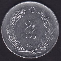 1974 Yılı 2.5 Lira Ters