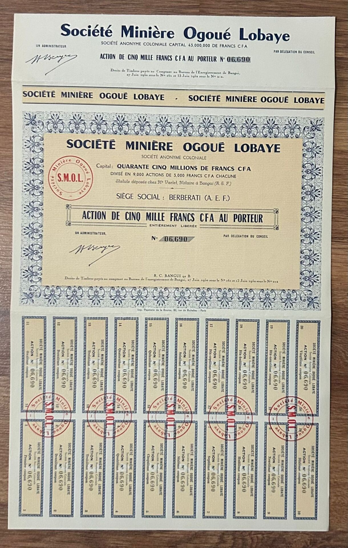 Hisse Senedi - Societe 1952 ( 43 X 27 cm )