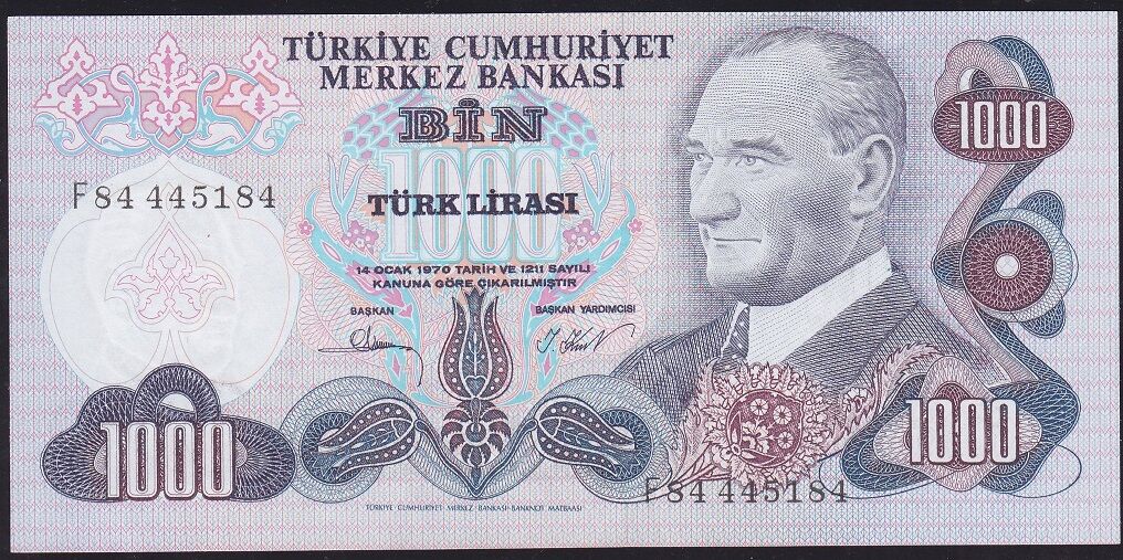 6.Emisyon 3.Tertip 1000 Lira F84 445184 Çil