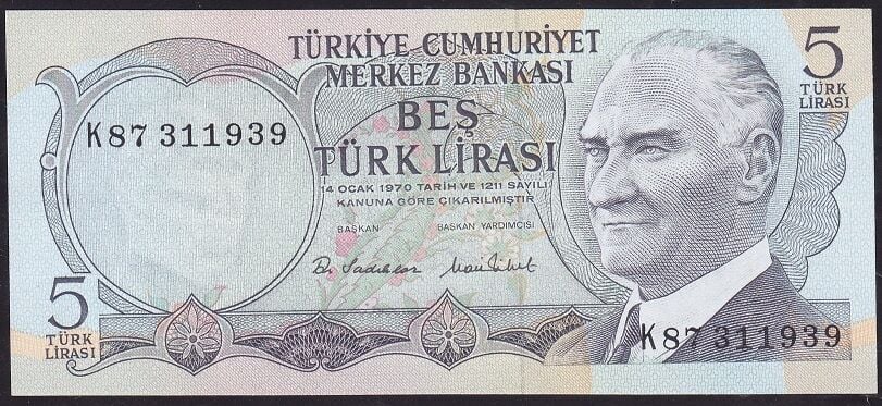 6.Emisyon 2.Tertip 5 Lira K87 311939 Çil