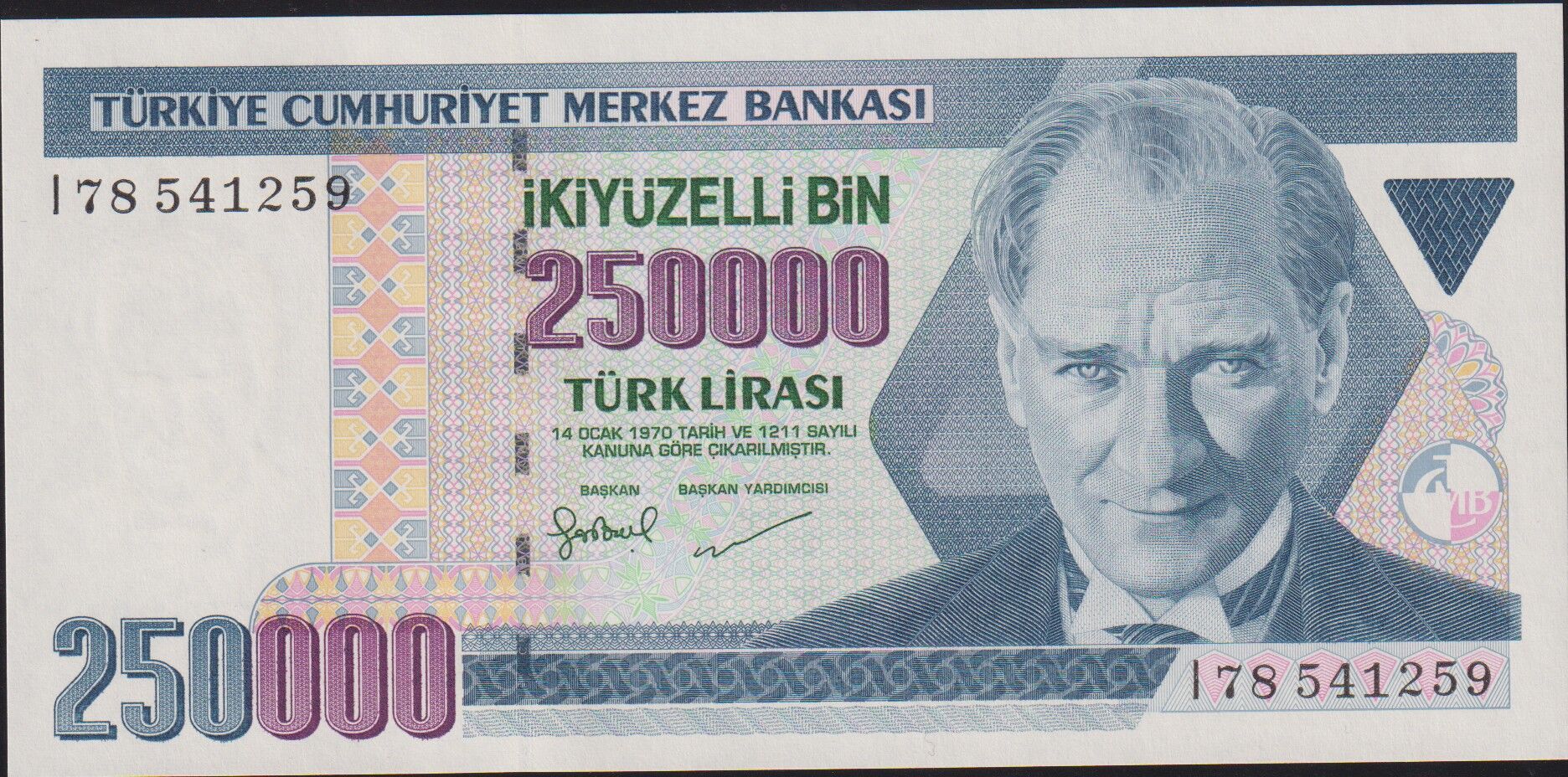 7.Emisyon 3.Tertip 250000 Lira I78 541259 Çilaltı Çil