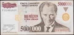 7.Emisyon 5 000 000 Lira F21 691927 Çok Temiz+