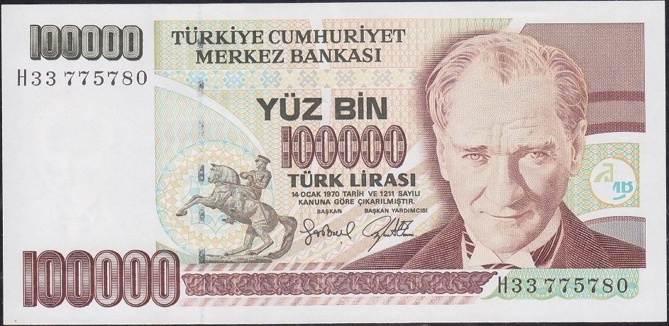 7.Emisyon 3.Tertip 100000 Lira H33 775780 Çilaltı