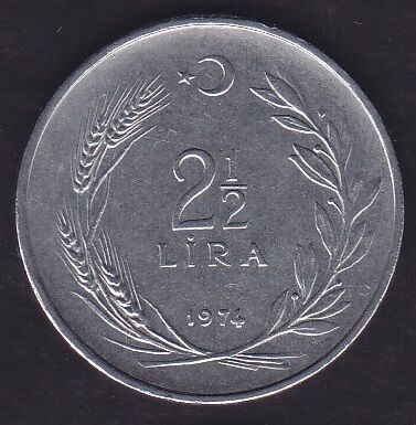 1974 Yılı 2.5 Lira Düz