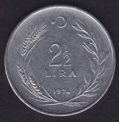 1974 Yılı 2.5 Lira Düz