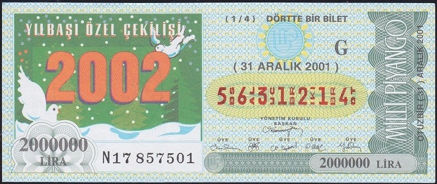 2001 31 Aralık Çeyrek Bilet - G Serisi
