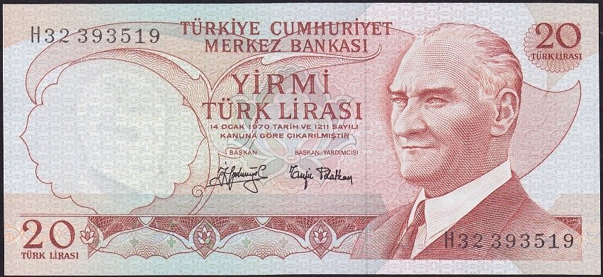 6.Emisyon 3.Tertip 20 Lira H32 393519 Çilaltı Çil