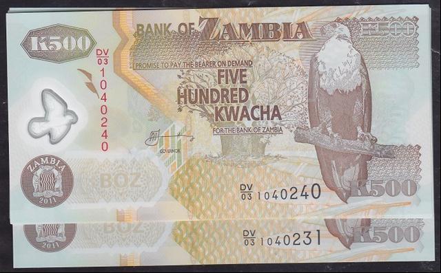 ZAMBİA 500 KWACHA 2011 ÇİL POLYMER - 10 ADET SERİ TAKİPLİ