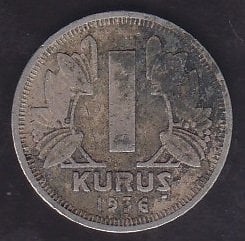 1936 Yılı 1 Kuruş Temiz +
