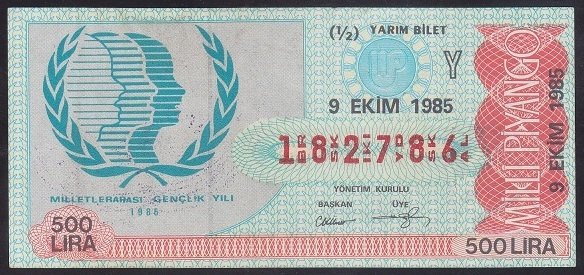 1985 9 EKİM YARIM BİLET Y SERİSİ