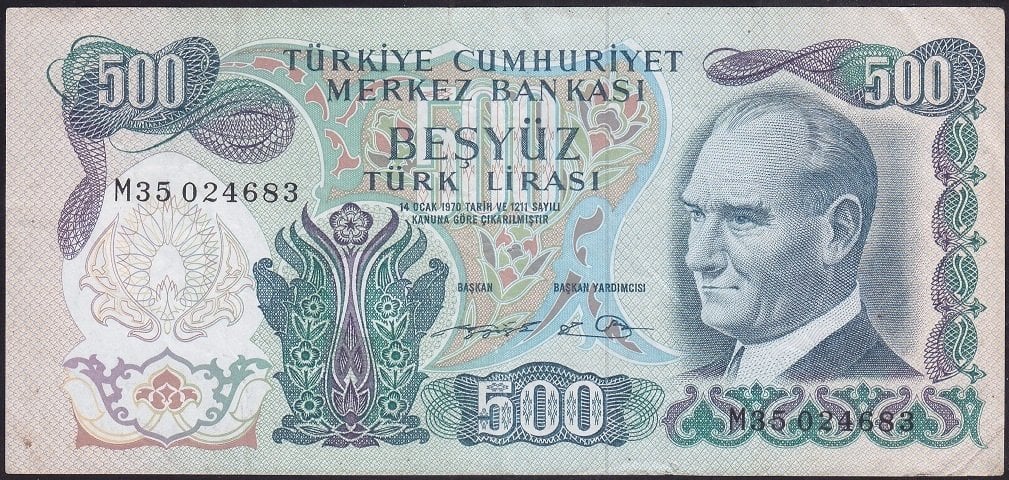 6.EMİSYON 2.TERTİP 500 LİRA M35 024683 ÇOK TEMİZ + eski kağıt para fiyatları