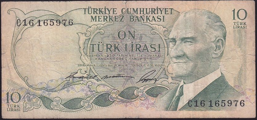 6.Emisyon 1.Tertip 10 Lira C16 165976 Temiz