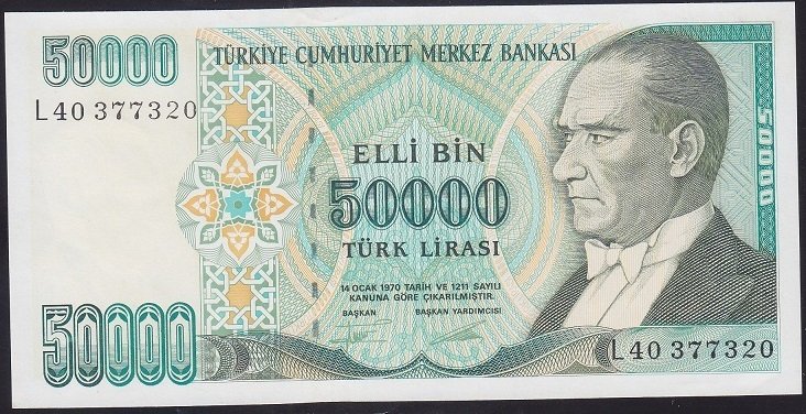 7.EMİSYON 2.TERTİP 50000 LİRA L40 377320 ÇİLALTI ÇİL