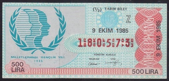 1985 9 EKİM YARIM BİLET Z SERİSİ