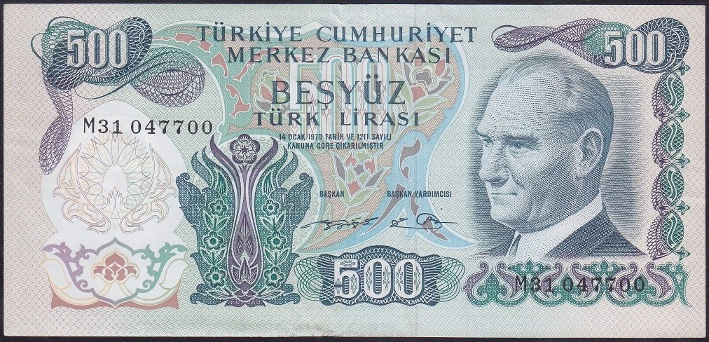 6.EMİSYON 2.TERTİP 500 LİRA M31 047700 ÇİLALTI