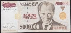 7.Emisyon 5 000 000 Lira F19 827256 Çok Temiz+