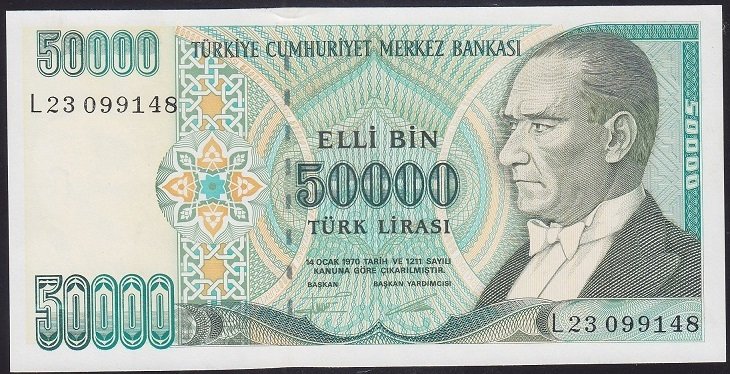 7.EMİSYON 2.TERTİP 50000 LİRA L23 099148 ÇİLALTI ÇİL