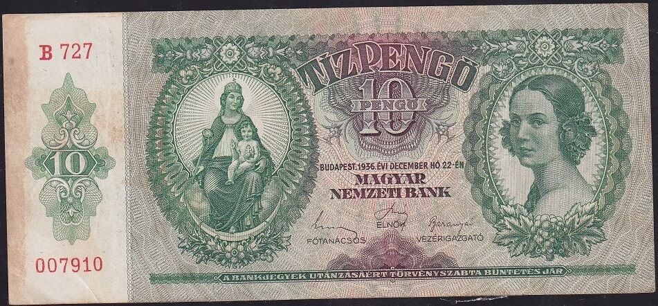 Macaristan 10 Pengo 1936 Çok Temiz+