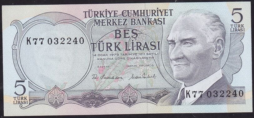 6.Emisyon 2.Tertip 5 Lira K77 032240 Çil