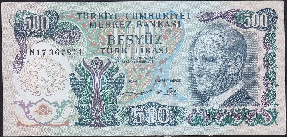 6.EMİSYON 2.TERTİP 500 LİRA M17 367871 ÇÇT