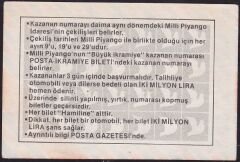 Posta Gazetesi İkramiye Bileti 29 Mart 1985